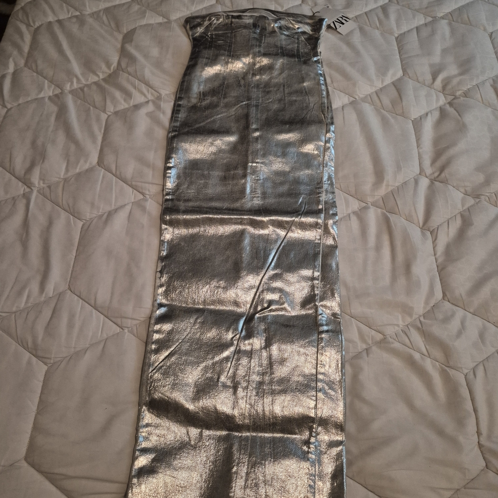 Zara Shimmering Silver Demin Pencil Dress